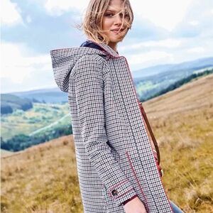 Boden Checkered Trench Coat with Red Accents